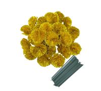 Rikyo Lot de 50 têtes de fleurs artificielles en soie avec tiges, remplissage de vase, têtes de fleurs de souci pour décoration de Diwali, couronne de jour des morts, guirlandes de gâteaux, têtes de