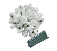 Rikyo Lot de 50 têtes de fleurs artificielles en soie, pétales de 5,1 cm avec tiges de 20,3 cm, blanc, souci, naturel réaliste, mariage, Diwali, décoration d'intérieur