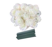 Rikyo Lot de 50 têtes de fleurs d'œillets artificielles en soie avec tiges, garnitures de vase pour décoration d'intérieur, fête, anniversaire, ornements de gâteau, corsage de poignet fait à la main