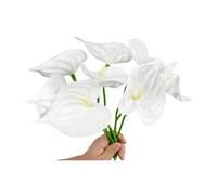 Rikyo Lot de 8 Fleurs de lys anthurium artificielles permanentes de 33 cm pour décoration d'intérieur, Bouquet, Mariage, Festival,décoration de Magasin, Accessoires de Bouquet de Fleurs (Blanc Pur)