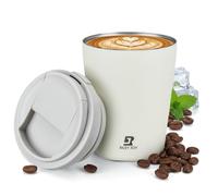 Riley Joy Mug de Voyage Isotherme 350 ml en Acier Inoxydable, Double Paroi sous Vide, Couvercle à Ouverture One-Button, Étanche, 6 à 12h Chaud et Froid (Beige)