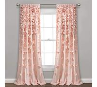 Lush Decor Riley Rideau de fenêtre Transparent à Volants avec nœud texturé pour Salon, Salle à Manger, Chambre à Coucher (Simple), 213,4 cm de Long, Rose poudré