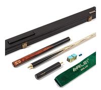 Riley Queue de Billard 3 Pièces avec Étui Coupe 3/4 - Fût Ébène Épissé à la Main - 145 cm - Manche en Frêne - Pointe 9,5 mm - Extension 15 cm Incluse (Bois Noir/Süd-Padouk)