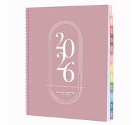 Rileys Agenda 2026 avec vue hebdomadaire et mensuelle, agenda journalier et annuel, reliure à spirale avec onglets, notes, objectifs et jours fériés (rose, 21,6 x 27,9 cm)