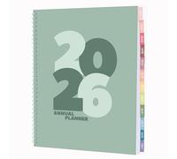 Rileys Agenda 2026 avec vue hebdomadaire et mensuelle, agenda journalier et annuel, reliure à spirale avec onglets, notes, objectifs et jours fériés (épais, vert, 21,6 x 27,9 cm)