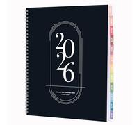 Rileys Agenda 2026 avec vue hebdomadaire et mensuelle, agenda journalier et annuel, reliure à spirale avec onglets, notes, objectifs et jours fériés (noir, 21,6 x 27,9 cm)