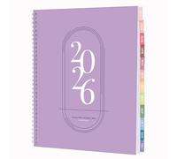 Rileys Agenda 2026 avec vue hebdomadaire et mensuelle, agenda journalier et annuel, reliure à spirale avec onglets, notes, objectifs et jours fériés Lilas, 21,6 x 27,9 cm
