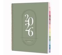 Rileys Agenda 2026 avec vue hebdomadaire et mensuelle, agenda journalier et annuel, reliure à spirale avec onglets, notes, objectifs et jours fériés (vert, 21,6 x 27,9 cm)