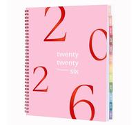 Rileys Agenda 2026 avec vue hebdomadaire et mensuelle, agenda journalier et annuel, reliure à spirale avec onglets, notes, objectifs et jours fériés (flottant, rose, 21,6 x 27,9 cm)