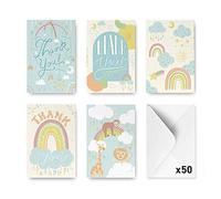 Rileys & Co Assortiment de Cartes de Remerciement pour Fête Prénatale, 50 Unités | 5 Modèles Illustrés à la Main, Enveloppes Incluses, Assortiments en Lots (Classique)