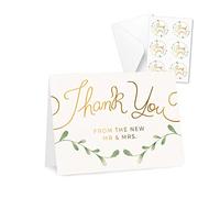 Rileys & Co - Carte de Remerciement de Mariage Lot de 100 avec Enveloppes et Autocollants Thank you Cartes Élégantes 10,2 x 15,2 cm pour Exprimer Vos Vœux de Mariage Merci et Félicitations (Or)