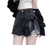 RILGOU Y2K Harajuku Style Kawaii Pastel Goth Mode Casual A-Line Vintage Ruban Déchiré Jeans Shorts, noir, Taille M
