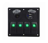Riloer 12V Dual USB Car Charging 4 Gang Switch Toggle Rocker Panel pour Marine Boat Caravan, Lumière verte