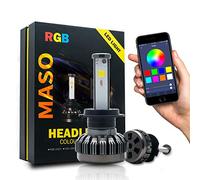 Riloer Ampoule H7 RGB LED, LanCo 2Pcs 80W 6000K 8000LM IP65 Phare RVB Voiture LED COBcoloré APPLeadLamp Clearance Lamp Ampoule, contrôle APP