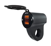 Riloer Chargeur de téléphone Portable de Moto en Alliage d'aluminium USB Dual QC3.0 Charge Ultra Rapide avec voltmètre + Interrupteur étanche Noir pour Smartphones, tablettes et GPS