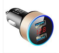Riloer Chargeur de voiture avec écran LCD 3,1 A 12-24 V double USB chargeur de voiture adaptateur prise allume-cigare, doré