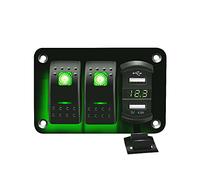 Riloer Panneau de commande de commutateur de voiture à combinaison 12 V/24 V, double prise USB, panneau de commande marche/arrêt avec lumière LED verte, convient pour bateau, camping-car, camion