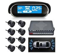 Riloer Radars de recul pour Voiture Kit d'affichage LCD Double cœur pour système de Radar arrière et de recul avec Vue Avant et arrière N8P4L Commutateur Quatre Langues avec 8 capteurs Noirs