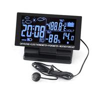 Riloer Thermomètre de voiture, thermomètre et hygromètre numérique LCD, météo, moniteur de batterie et alarme, horloge numérique, 120 x 60 x 20 mm, noir