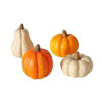 RiloStore B479 Lot de 4 citrouilles en terre cuite orange et blanc 6 x 5 cm Décoration d'automne Décoration de table Décoration d'automne
