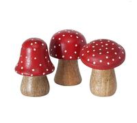 RiloStore Lot de 2 Champignons décoratifs en Bois 9 x 5 cm