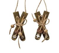 RiloStore Lot de 2 décorations pour sapin de Noël SKI XL Marron Nr2384 Skis 10 cm Résine Nostalgie Décoration d'arbre Alpine Thème hiver Ski Conduite Chirurgical Décoration Suspendue Nature Shabby