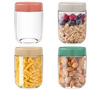 Riloventa 4 Pièces 500 ml Bocaux en Verre, Pot en Verre Avec Couvercle, Bocal Overnight Oats Jar, Pots Yaourt Hermétique pour Confitures, Cornichons, Préparation et Conservation des Repas