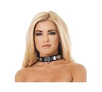 Rimba Bondage Play Collier en cuir de 3 cm de large avec métal et cadenas Noir/Argent One Size