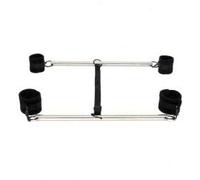 Rimba Bondage Play Double Barre d'écartement avec poignets souples Noir/Argent 50 cm