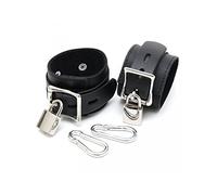 Rimba Bondage Play Menottes poignets avec cadenas et 2 crochets à carabine Noir One Size