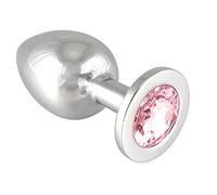 Rimba Plug anal, LARGE avec cristal (unisexe) Rose/Argent Ø 4 x 9,7 cm