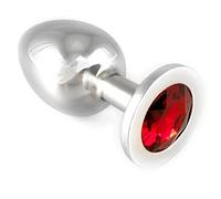 Rimba Plug anal, LARGE avec cristal (unisexe) Rouge/Argent Ø 4 x 9,7 cm