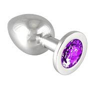 Rimba Plug anal, LARGE avec cristal (unisexe) Violet/Argent Ø 4 x 9,7 cm