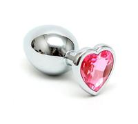 Rimba Plug anal, PETIT avec cristal en forme de cœur (unisexe) Rose/Argent Ø 3 x 7,3 cm