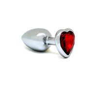 Rimba Plug anal, PETIT avec cristal en forme de cœur (unisexe) Rouge/Argent Ø 3 x 7,3 cm