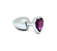Rimba Plug anal, PETIT avec cristal en forme de cœur (unisexe) Violet/Argent Ø 3 x 7,3 cm