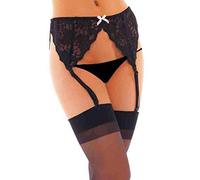 Rimba Porte-Jarretelles + Bas Autoportant en Dentelle Noir Taille Unique