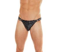 Rimba Sexy String pour Homme en Cuir Noir avec Rivets Taille Réglable