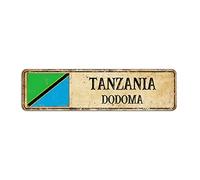 Rimego Pancarte de rue Tanzania Pride - Cadeau de Tanzanie - Chic - Capitale de la capitale - DODOMA - Vintage - Souvenir de campagne - Décoration murale - 8 x 30 cm
