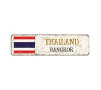 Rimego Panneau de la capitale de Bangkok, plaque murale en aluminium rétro Thaïlande, 8 x 30 cm