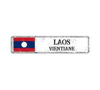 Rimego Panneau de la capitale de Vientiane - Cadeau du Laos - Plaque d'art mural - Plaque de rue de la capitale Vientiane - Panneau rétro en aluminium du Laos - 10 x 45 cm