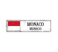 Rimego Panneau de Monaco Capital City Monaco, plaque d'art mural cadeau Monaco, plaque de rue Capital City Monaco, panneau en aluminium rétro avec drapeau de Monaco, 8 x 30 cm