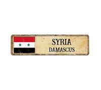 Rimego Plaque de rue Syria - Vintage - Chic - Rétro - Capitale City Damas - Plaque en métal pour décoration murale intérieure et extérieure - 8 x 30 cm