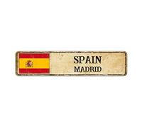 Rimego Plaque murale chic de la capitale Madrid - Cadeau espagnol - Plaque en aluminium - Drapeau de l'Espagne - 10 x 45 cm