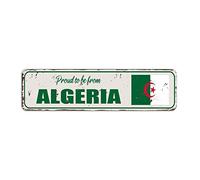 Rimego Plaque murale « Proud to Be from Algeria », cadeau algérie, plaque de rue « Proud to Be from Algeria », plaque en aluminium rétro avec drapeau algérie, 8 x 30 cm