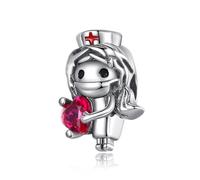 Rimgoris Breloque en argent sterling 925 pour femme, collier, infirmière et rubis, oxyde de zirconium 5A, cadeau de Saint-Valentin, pour la fête des infirmières, pour femmes et filles