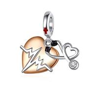 Rimgoris Charm en argent 925 pour femmes Bracelets Collier Cadeau breloque pendentif stéthoscope battements de coeur