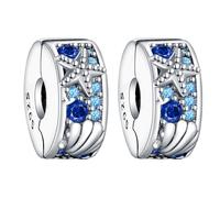 Rimgoris Charm en Argent Sterling 925 pour Femmes Bracelets Collier Méduse Bleue Tortue d'océan Gemme Bleue Coquille de Poisson de Mer Pinces Étoile de Mer Triple