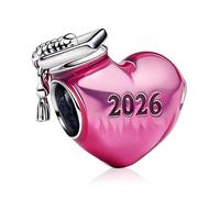 Rimgoris Perles en argent sterling 925 avec cœur rose 2025 breloque chapeau de célibataire pour bracelet et collier cadeau de remise de diplôme pour femme avec zircone.