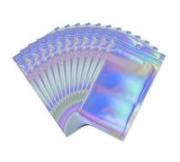 Rimiko 100 Pcs Sachet Holographique Refermable, Sac Mylar Alimentaire, Sachet Zip Aluminium, Sac Pochette Plastique Hermetique pour Emballage Echantillon et Stockage des Aliments (9x16cm)